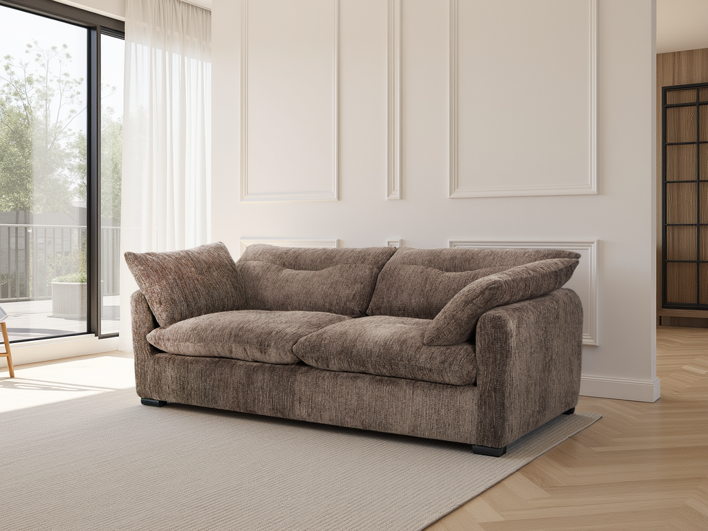 Quin Sofa Brown 3 Seater - family fabric sofa - Dreamy furniture