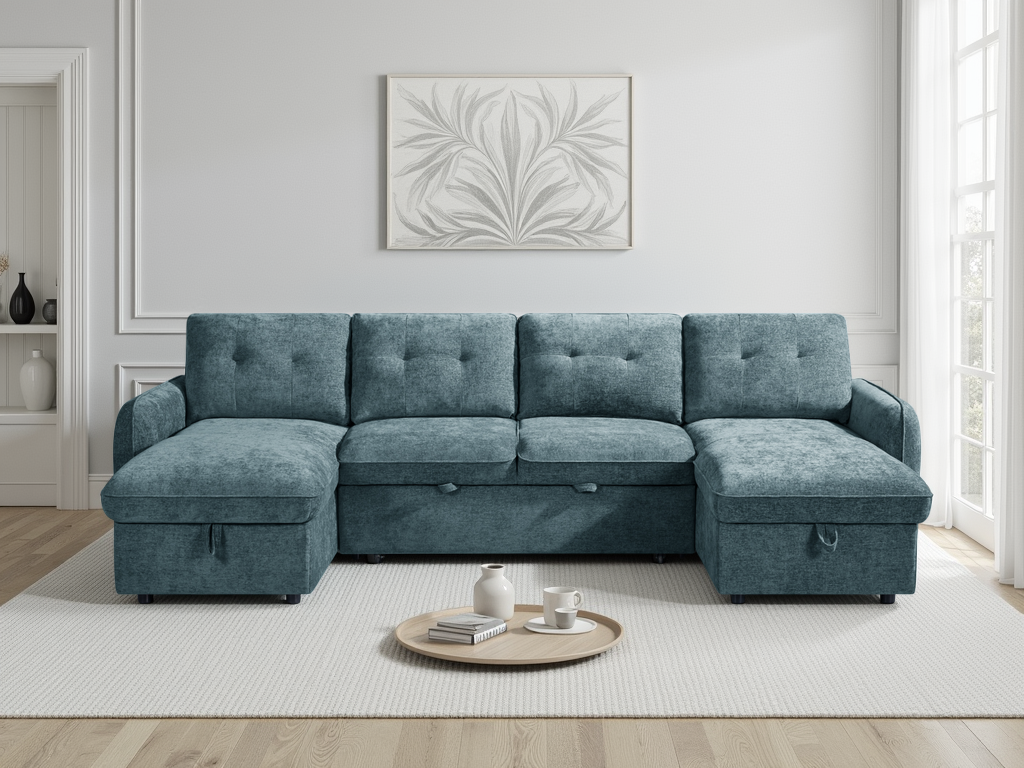 Morgan Sofabed Blue U Shape Corner - blue U shape sofa bed with free delivery