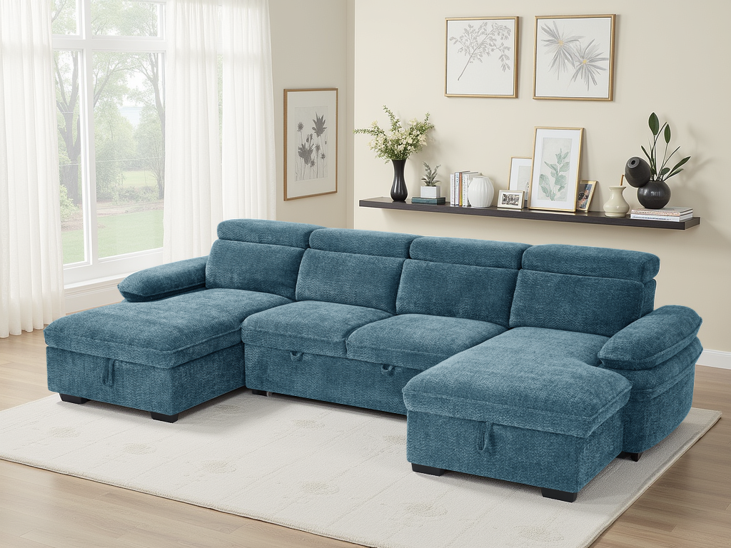 Hunnie Sofabed Blue U Shape Corner - premium sofabed with free Isle of Man and UK delivery