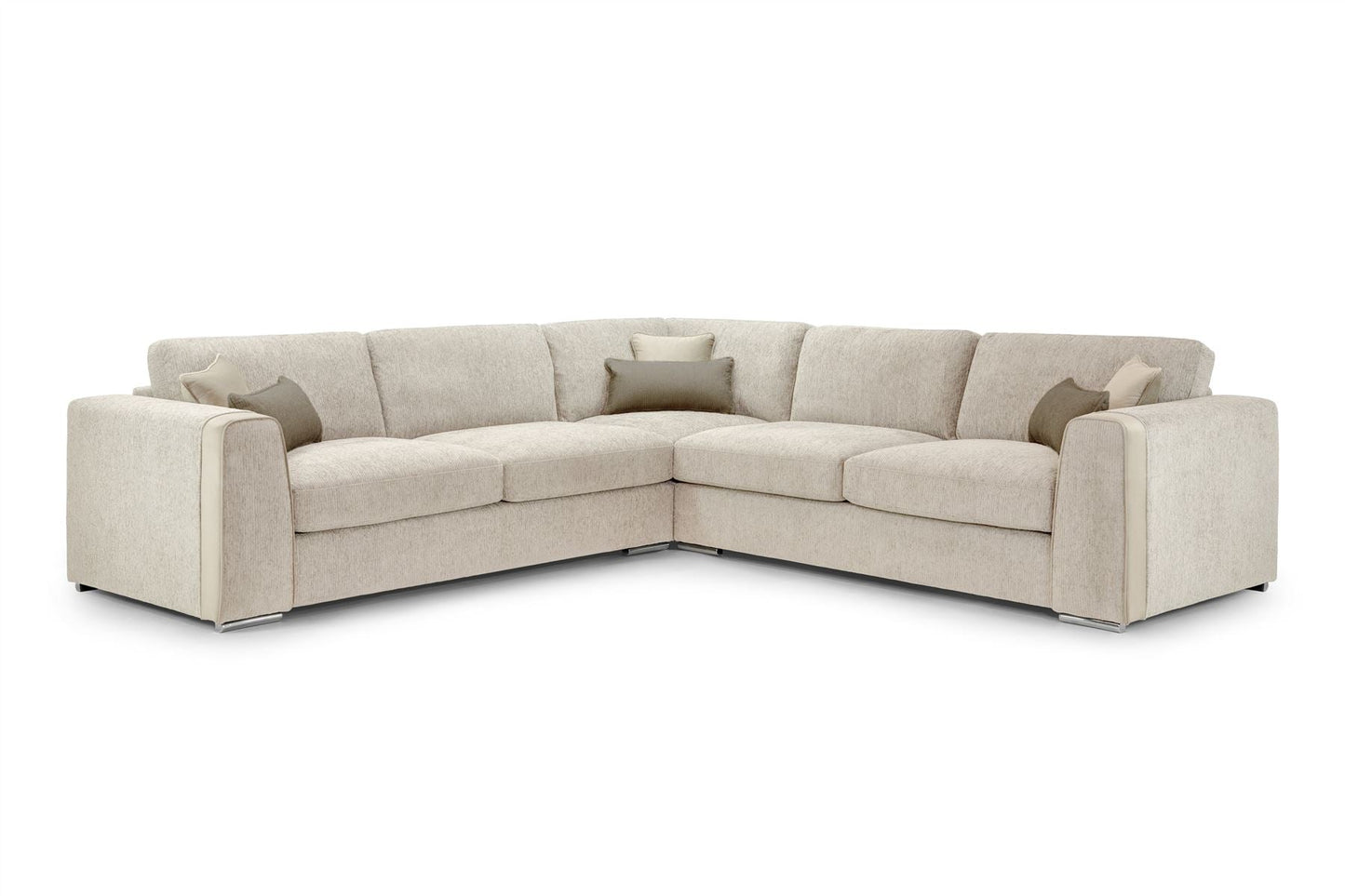 Natalie Beige Large Corner Sofa with dimensions W308 x Chaise 308 x D102 x H91cm | Seat height 50cm | Seat depth 70cm | Seat width 246 x 246cm - Dreamy UK and Isle of Man