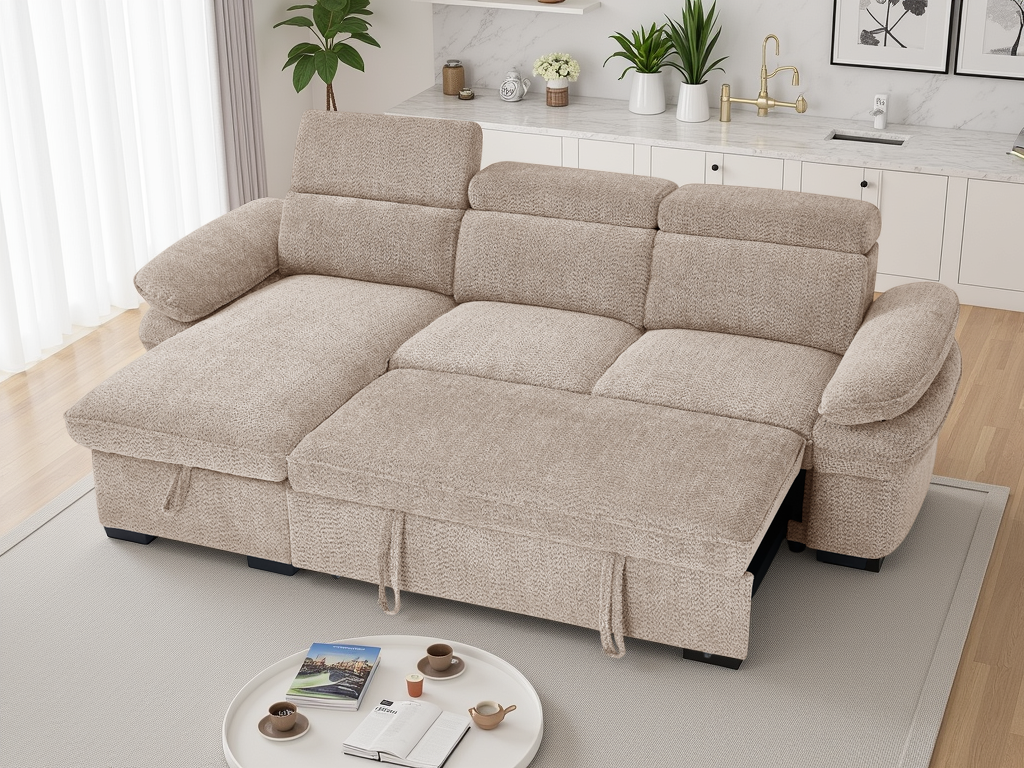 Hunnie Sofabed Beige Universal Corner - premium sofabed with free Isle of Man and UK delivery
