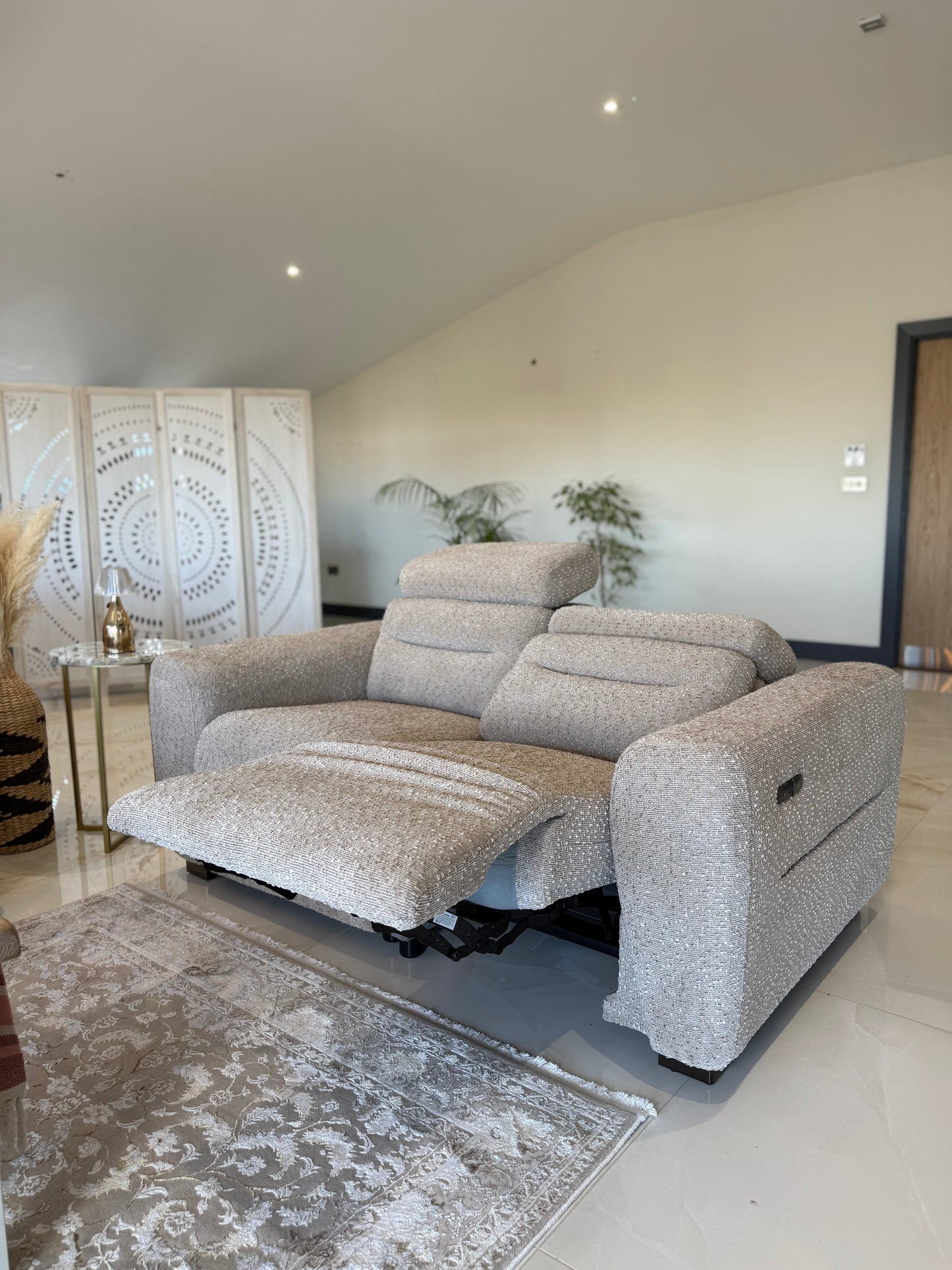 Tony Electric Recliner Beige 2 Seater - premium recliner sofa with free Isle of Man and UK delivery