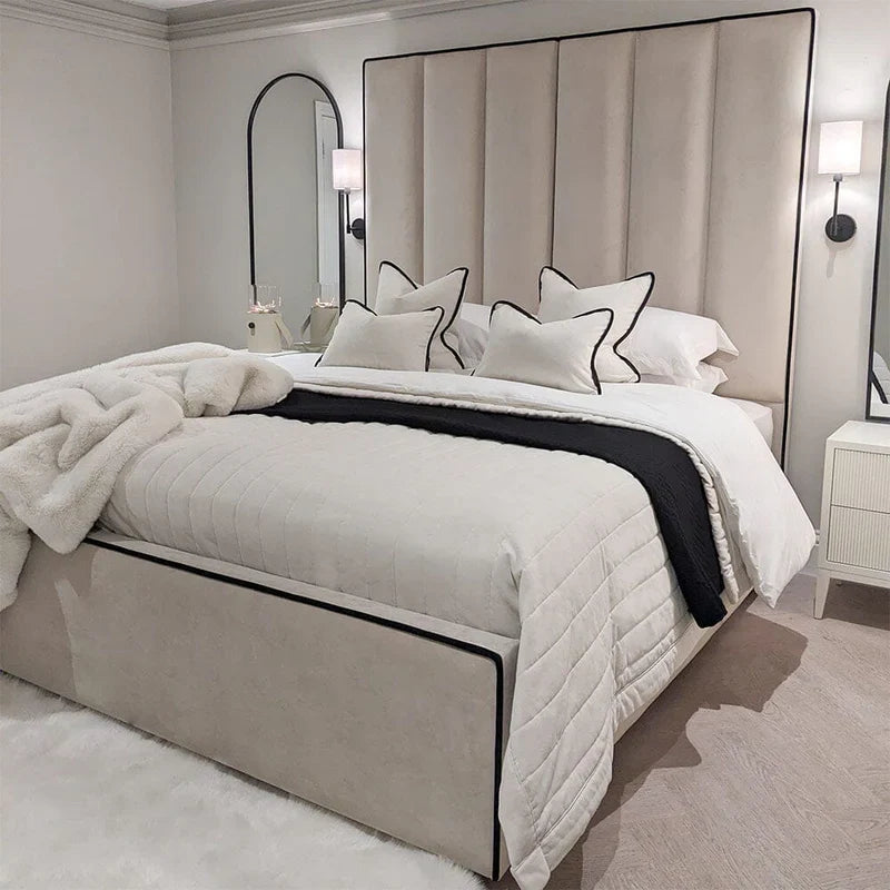 Knightsbridge Luxury Panelled Bed with Contrast Black Piping