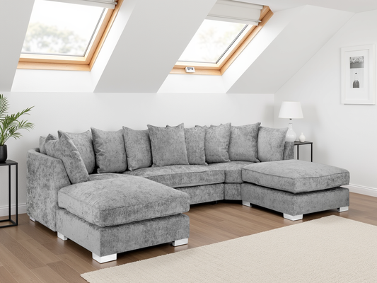 Bianco Scatterback Sofa Platinum U Shape Corner at Dreamy – scatterback u shape corner sofa with free Isle of Man and UK delivery