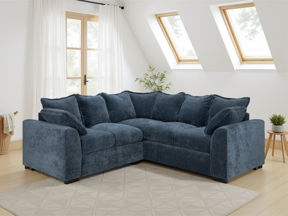 Connie Sofa Blue Large Corner at Dreamy – compact corner sofa UK with free Isle of Man and UK delivery