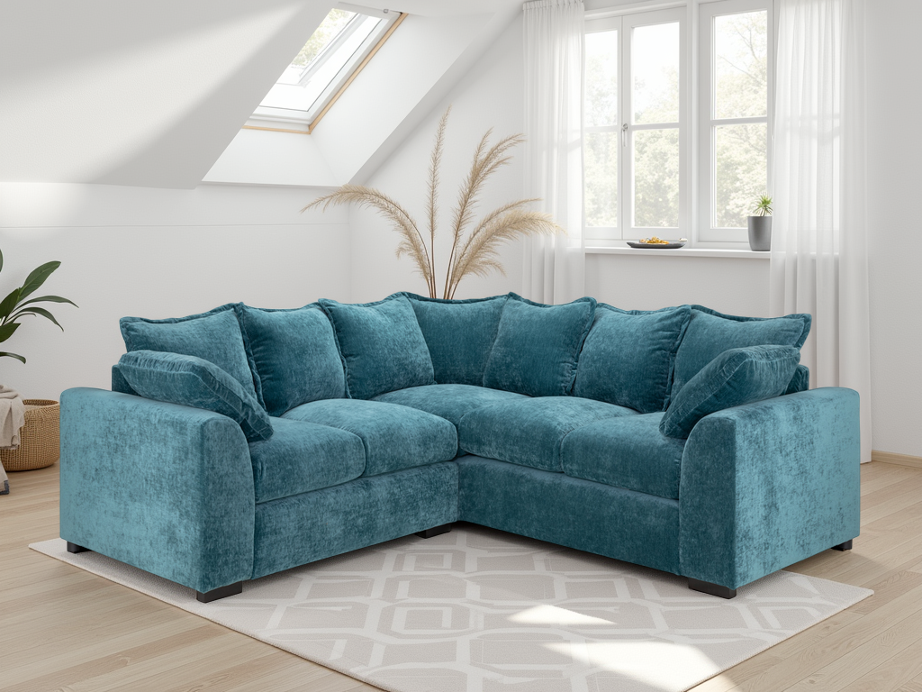 Connie Sofa Teal Large Corner at Dreamy – compact corner sofa UK with free Isle of Man and UK delivery