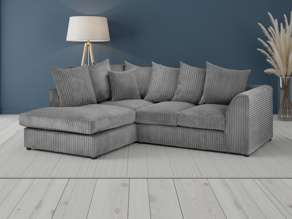 Harper Grey Left Hand Facing Corner sofa at Dreamy – W212 x L164 x D87 x H80cm with free Isle of Man and UK delivery