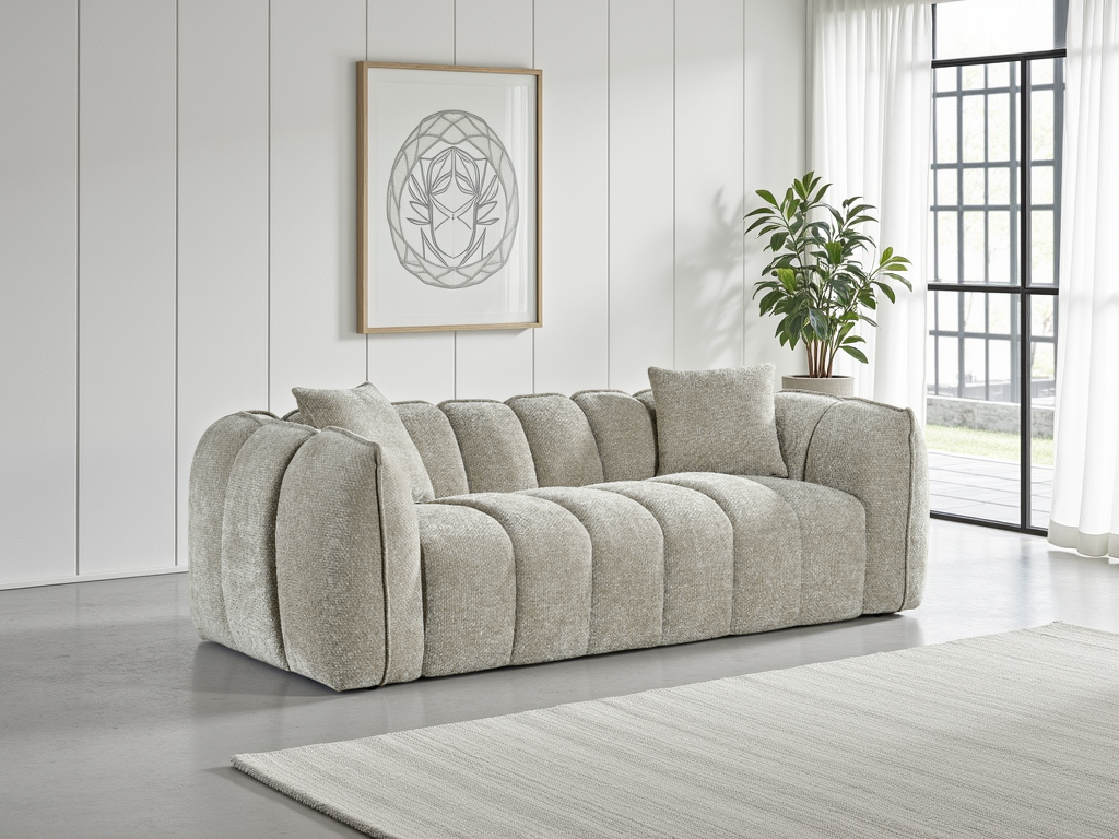 Vera Sofa Beige 3 Seater - modern compact sofa UK at Dreamy