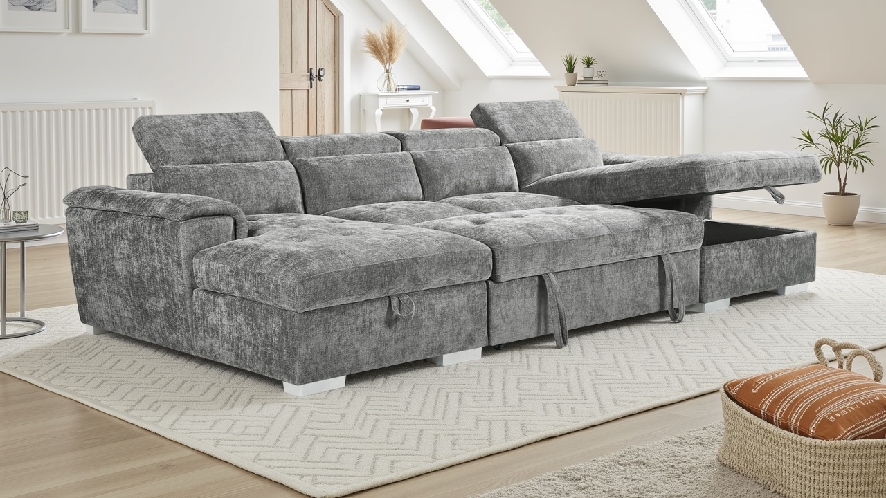 Alto Sofabed Grey U Shape Corner from Dreamy - sofa with free Isle of Man and UK delivery