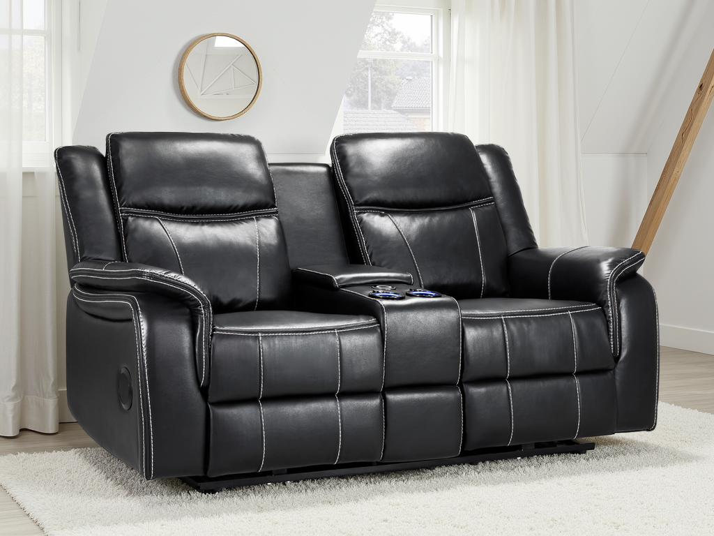 Gatsby black leather recliner 2 seater by Dreamy