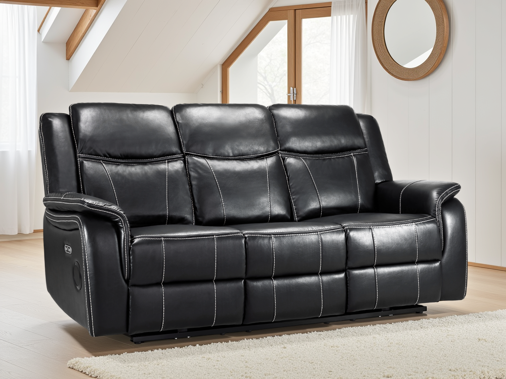 Gatsby black leather recliner 3 seater by Dreamy