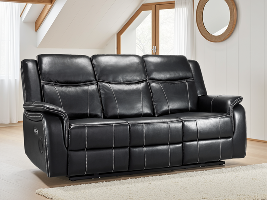Gatsby black leather recliner 3 seater by Dreamy