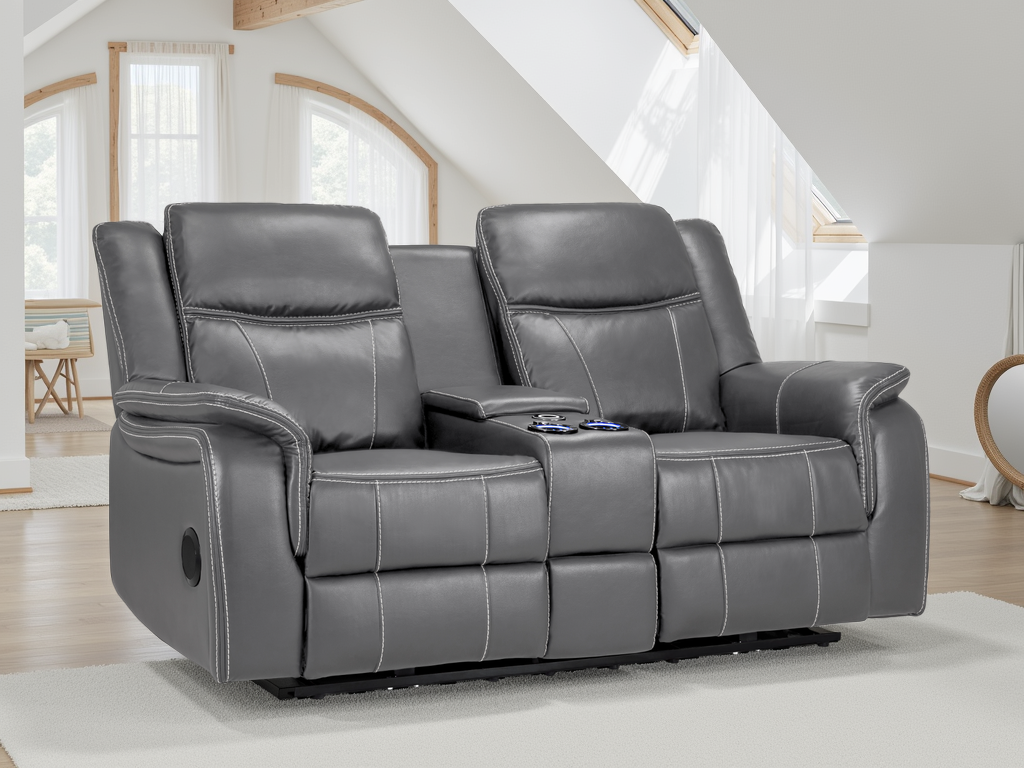 Gatsby grey leather recliner 2 seater by Dreamy