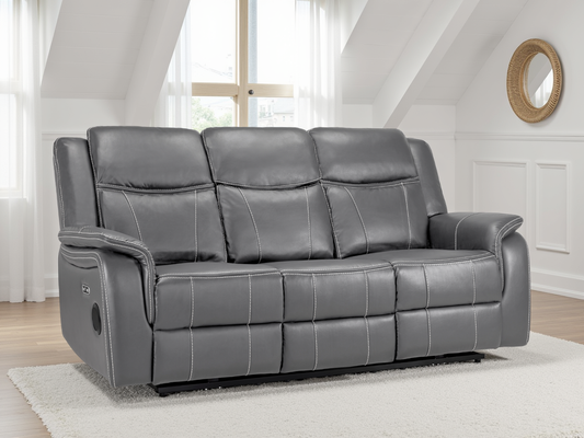 Gatsby grey leather recliner 3 seater by Dreamy
