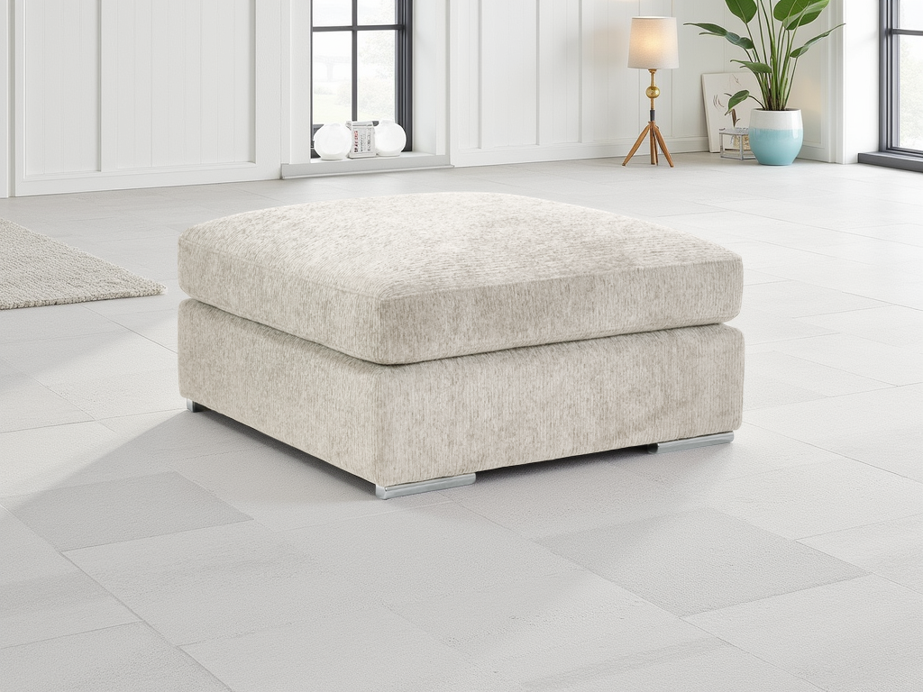 Natalie Beige Footstool sofa at Dreamy – W96 x D96 x H50cm with free Isle of Man and UK delivery