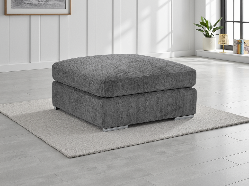 Natalie Grey Footstool sofa at Dreamy – W96 x D96 x H50cm with free Isle of Man and UK delivery