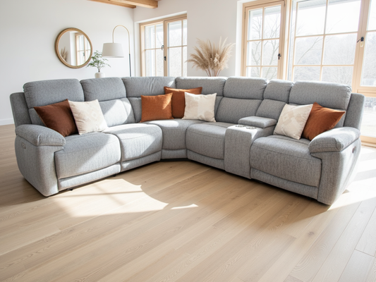 Owl Electric Recliner Sofa Grey Corner - grey fabric electric recliner corner sofa by Dreamy