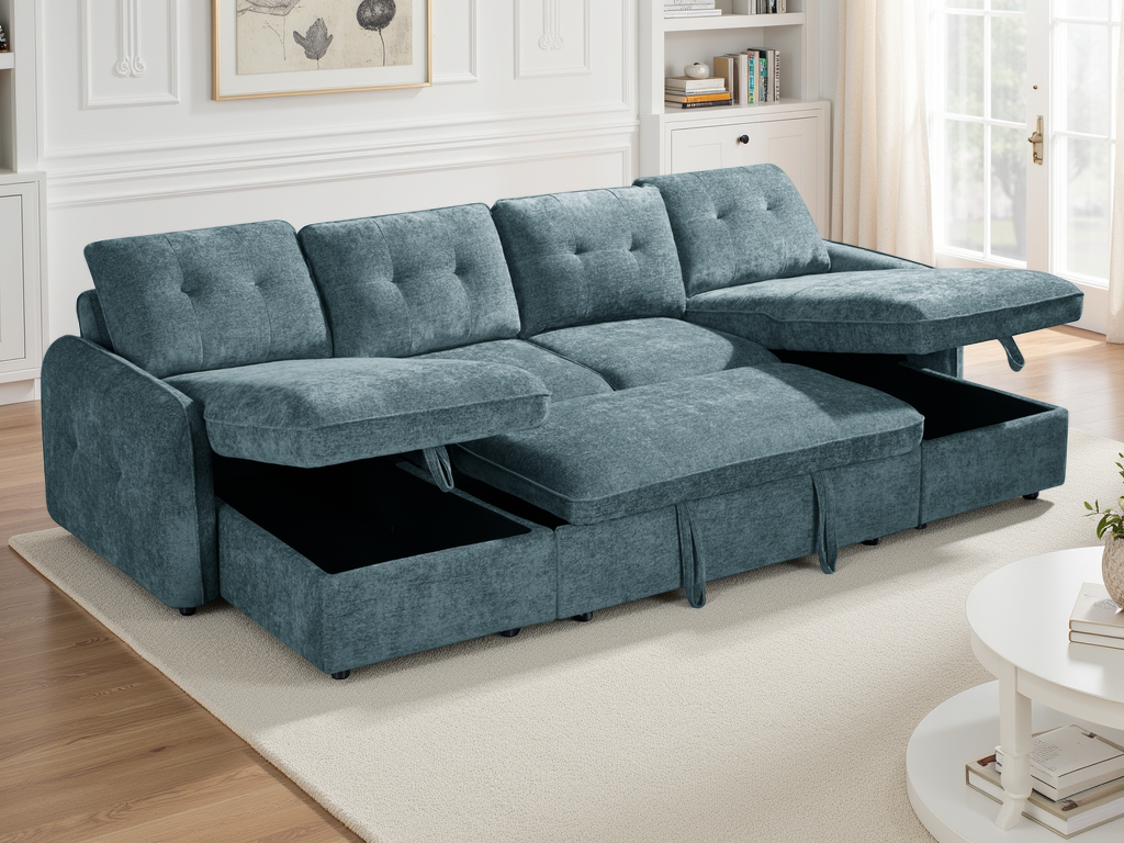 Morgan Sofabed Blue U Shape Corner - blue U shape sofa bed with free delivery