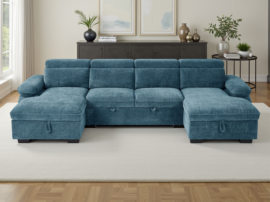 Hunnie Sofabed Blue U Shape Corner - premium sofabed with free Isle of Man and UK delivery