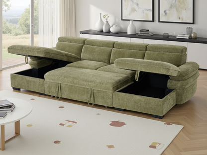 Hunnie Sofabed Green U Shape Corner - premium sofabed with free Isle of Man and UK delivery