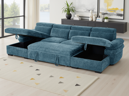 Hunnie Sofabed Blue U Shape Corner - premium sofabed with free Isle of Man and UK delivery