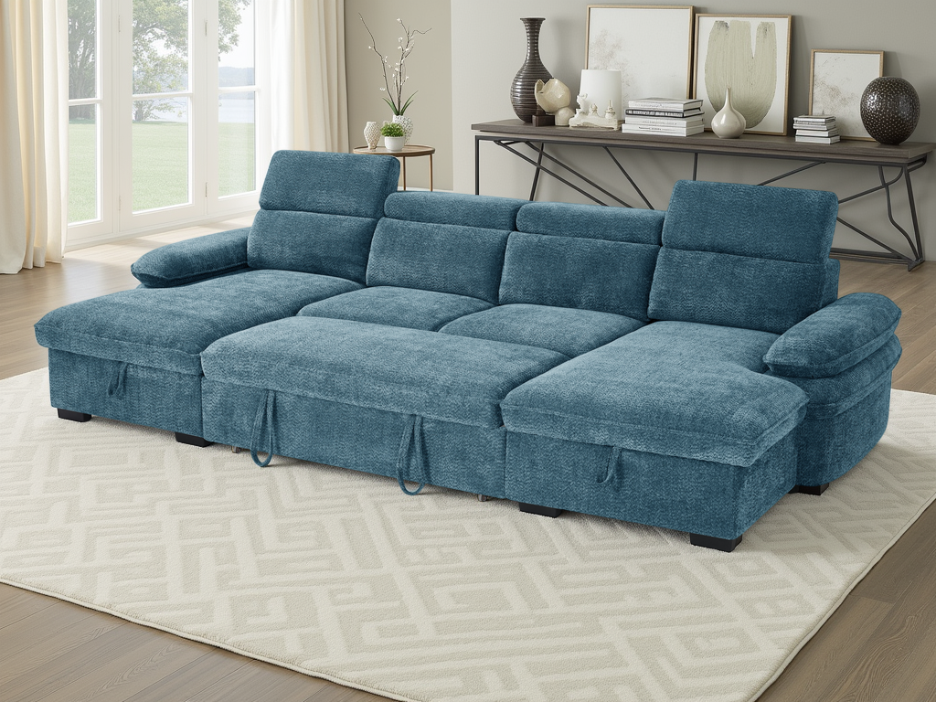 Hunnie Sofabed Blue U Shape Corner - premium sofabed with free Isle of Man and UK delivery