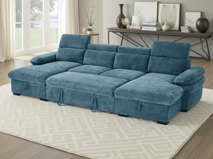 Hunnie Sofabed Blue U Shape Corner - premium sofabed with free Isle of Man and UK delivery