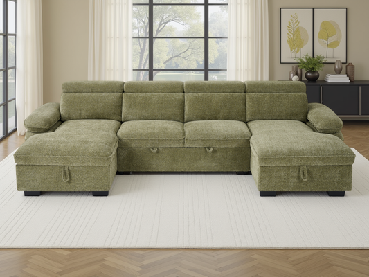 Hunnie Sofabed Green U Shape Corner - premium sofabed with free Isle of Man and UK delivery