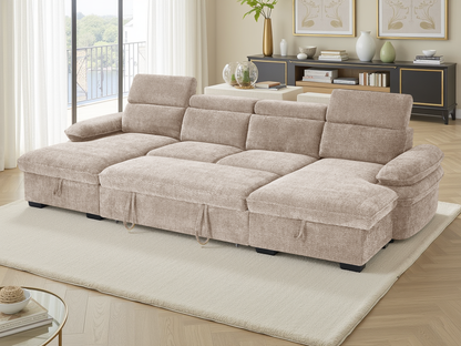 Hunnie Sofabed Beige U Shape Corner - premium sofabed with free Isle of Man and UK delivery