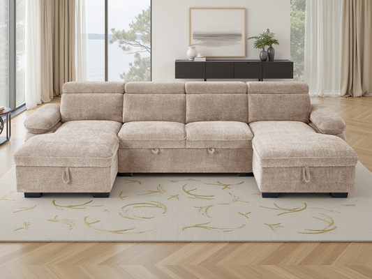 Hunnie Sofabed Beige U Shape Corner - premium sofabed with free Isle of Man and UK delivery