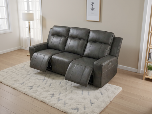 Bara Electric Recliner Sofa Grey 3 Seater - leather electric recliner sofa - Dreamy furniture