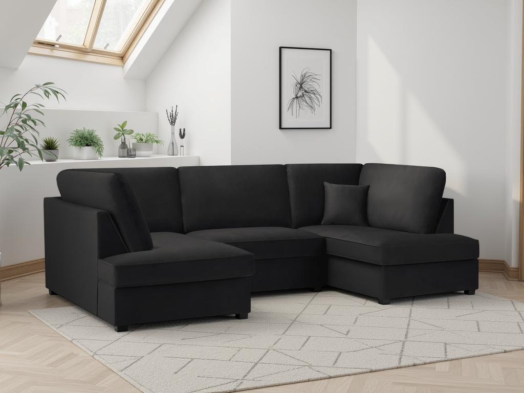 Cara Sofa Plush Black U Shape Corner from Dreamy - sofa with free Isle of Man and UK delivery