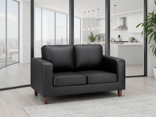 Bobbi Sofa Black 2 Seater - Bobbi black faux leather 2 seater sofa with removable cushions, Width: 140cm | Depth: 77cm | Height: 81cm, Dreamy Isle of Man and UK delivery