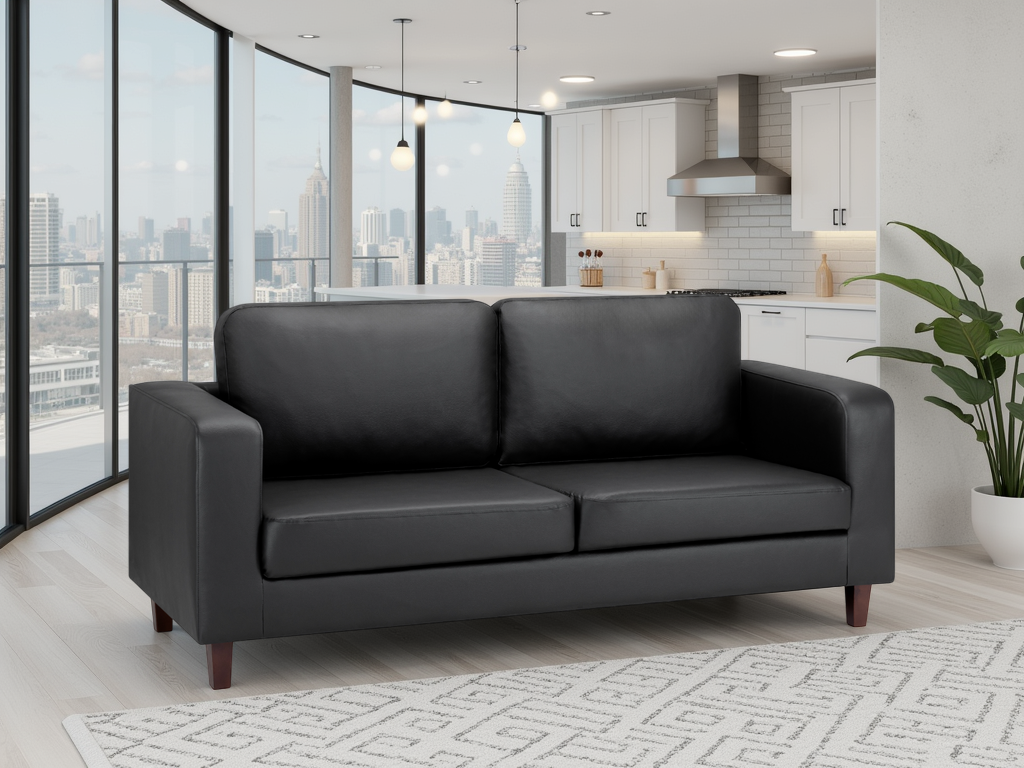 Bobbi Sofa Black 3 Seater - Bobbi black faux leather 3 seater sofa with removable cushions, Width: 180cm | Depth: 77cm | Height: 81cm, Dreamy Isle of Man and UK delivery