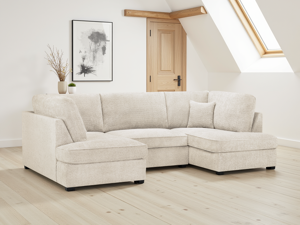 Cara Sofa Boucle Beige U Shape Corner at Dreamy furniture store