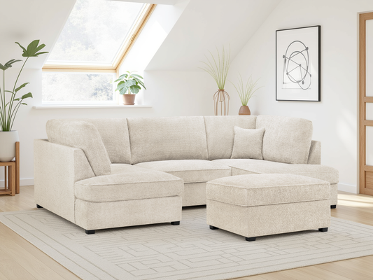 Cara Sofa Boucle Beige U Shape Corner at Dreamy furniture store