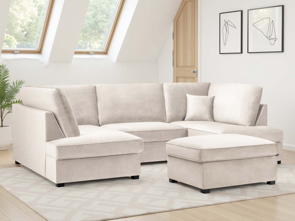 Cara Sofa Plush Beige U Shape Corner at Dreamy furniture store
