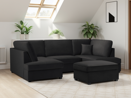 Cara Sofa Plush Black U Shape Corner from Dreamy - sofa with free Isle of Man and UK delivery