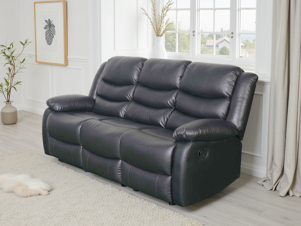 Corrie Black Leather Manual Recliner 3 Seater – Dreamy