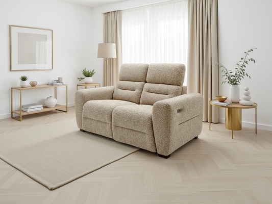 Tony Electric Recliner Beige 2 Seater - premium recliner sofa with free Isle of Man and UK delivery