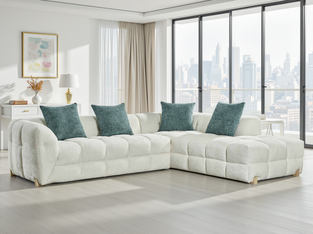 Gena Sofa Beige Right Corner - modern corner sofa UK at Dreamy