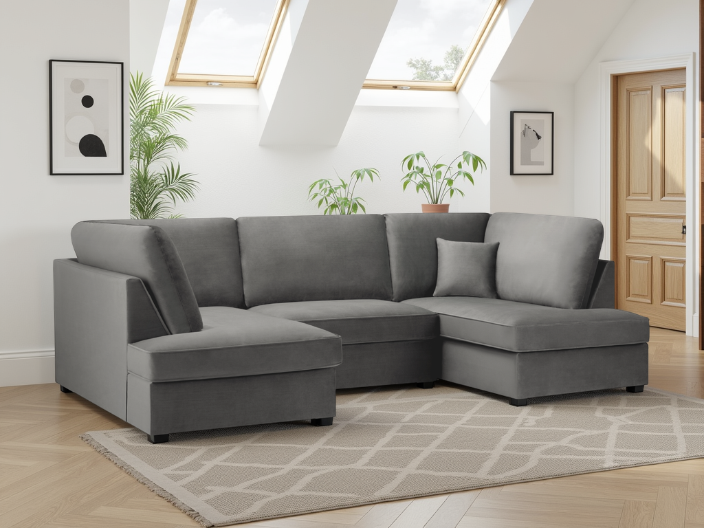 Cara Sofa Plush Grey U Shape Corner at Dreamy furniture store