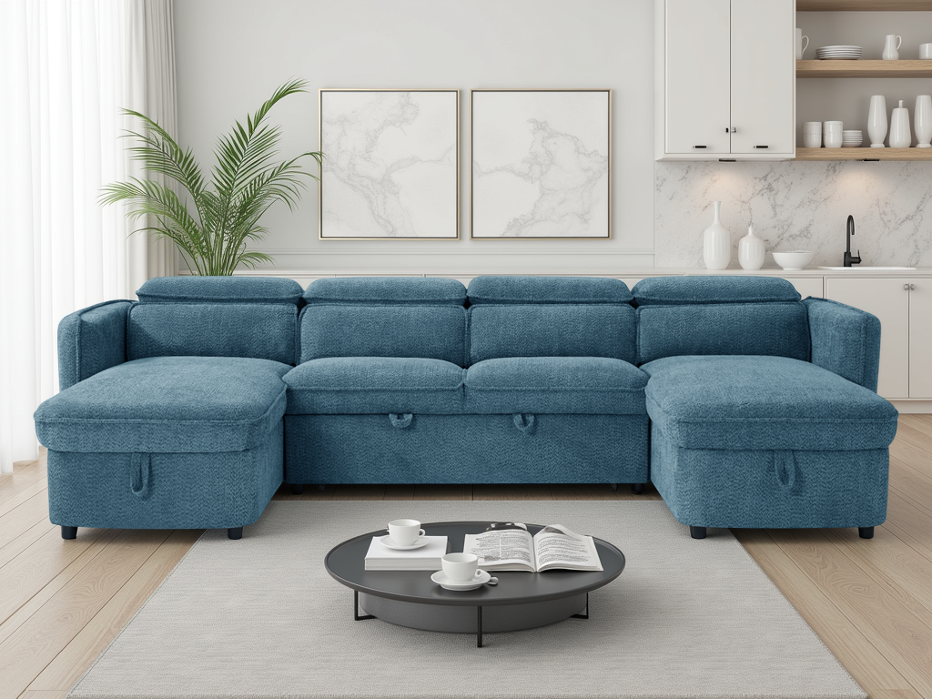 Camila Sofabed Blue U Shape Corner - Camila sofa range - Dreamy furniture Isle of Man and UK
