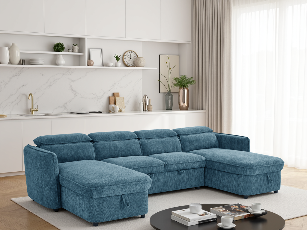 Camila Sofabed Blue U Shape Corner - Camila sofa range - Dreamy furniture Isle of Man and UK