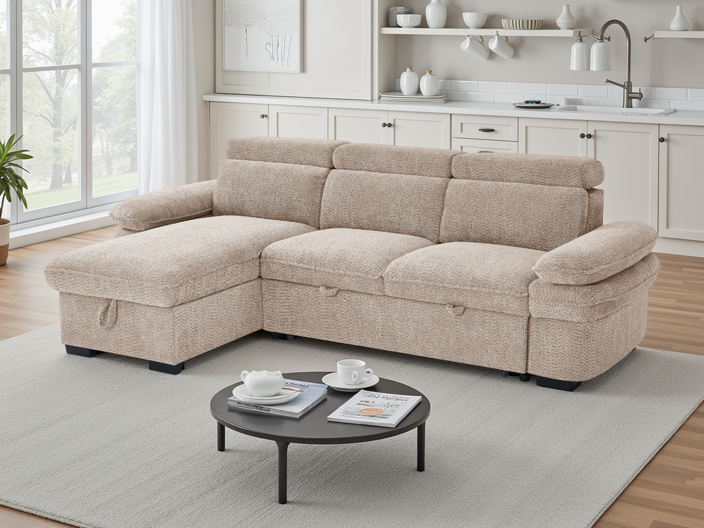 Hunnie Sofabed Beige Universal Corner - premium sofabed with free Isle of Man and UK delivery