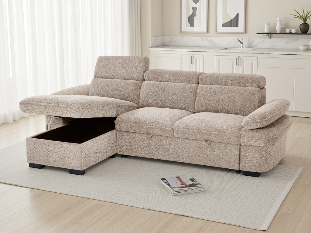 Hunnie Sofabed Beige Universal Corner - premium sofabed with free Isle of Man and UK delivery