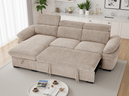 Hunnie Sofabed Beige Universal Corner - premium sofabed with free Isle of Man and UK delivery