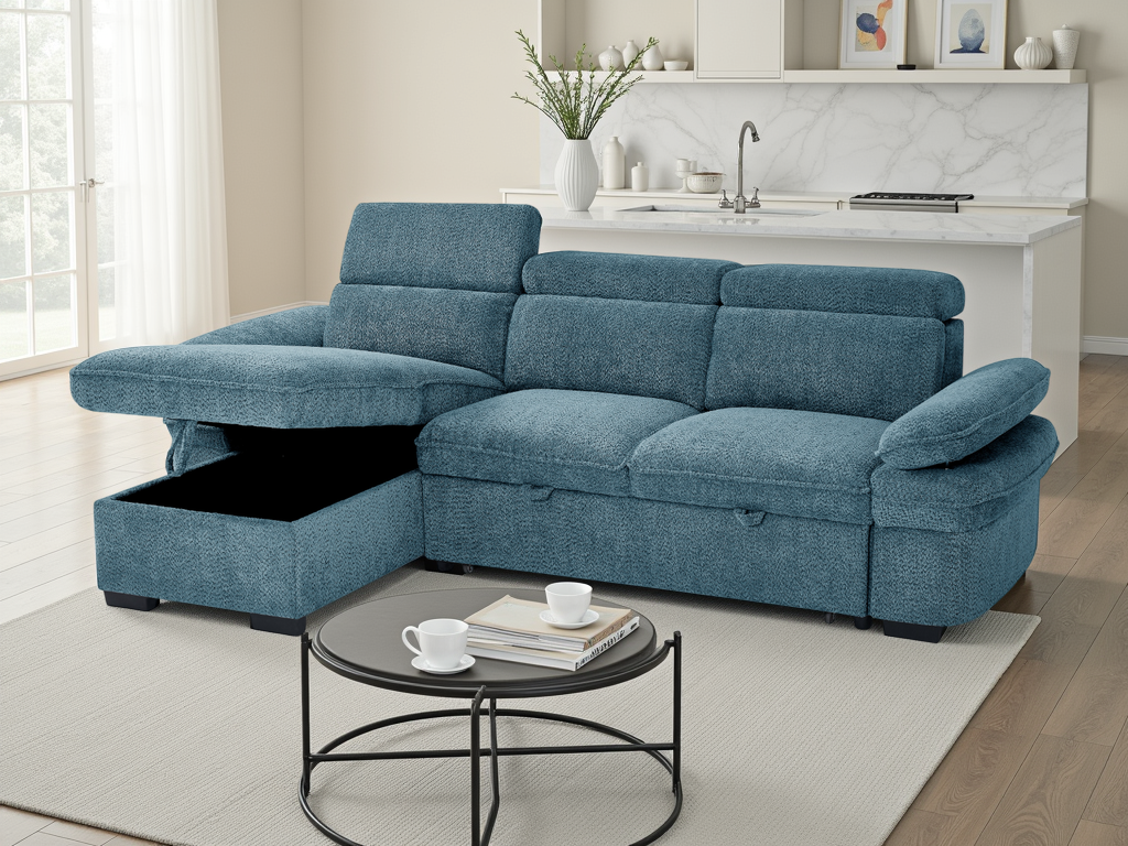 Hunnie Sofabed Blue Universal Corner - premium sofabed with free Isle of Man and UK delivery