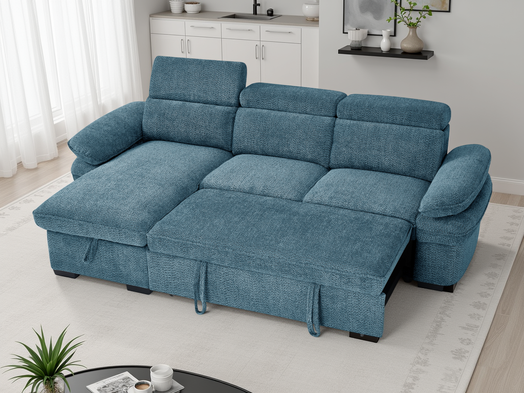 Hunnie Sofabed Blue Universal Corner - premium sofabed with free Isle of Man and UK delivery