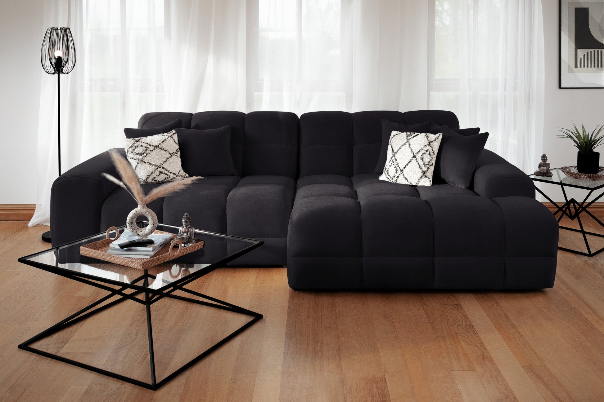 Joanna Sofa Black Right Hand Facing Corner at Dreamy furniture store